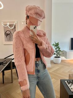 an Absoloute One of a Kind!  3 piece set in pink rabbit fur, new with the original tags (originally priced $1330).  -Baby Pink Rabbit fur -zippers  -White Satin Lining  in mint condition  -hat has some give at the band  TAG DETAILS: Kayos Paris  SIZE: 36 BEST FIT:  Small  JACKET: MEASUREMENTS: Shoulders:  18" Sleeve Length:  25" Total Length:  22" Bust:  34" BAG Drop: 24" Diameter:  10" Find more goodness at https://www.etsy.com/ca/shop/CULTOFONEvintage Please remember that this item is vintage, Trendy Pink Faux Fur Coat, Pink Fur Coat, Small Jacket, Jacket Fur, Fur Bag, Pink Fur, Pink Rabbit, Fur Hat, Beauty Life