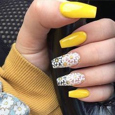 Yellow Nail Art, Yellow Nail, Nails 2018, Spring Nail Art, Nail Nail, Acrylic Nails Coffin, Nailed It, Nail Designs Spring