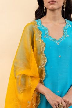 Shop for Pita Nila Blue Isla Chanderi Bead Embroidered Kurta Set for Women Online at Aza Fashions Blue Sharara With Resham Embroidery For Celebrations, Blue Chanderi Embroidered Fabric For Designer Wear, Blue Raw Silk Salwar Kameez With Embroidered Border, Blue Slub Silk Dupatta With Gota Work, Blue Raw Silk Sets With Embroidered Border, Festive Blue Churidar With Dori Work, Festive Blue Traditional Wear In Silk Thread, Blue Wedding Churidar With Embroidered Border, Blue Chanderi Kurta With Dori Work