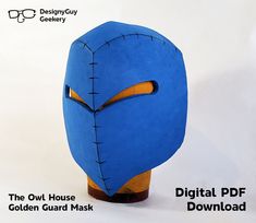 "--DIGITAL PDF DOWNLOAD ONLY-- Use this template to make a EVA foam Golden Guard mask from The Owl House to go along with your cosplay or for display. This template comes in both US Letter and A4 sized PDFs Simply cut it out, trace onto foam and glue together! Works best with foam that's at least 1/4\" (6mm) thick Template is sized to fit an average adult head, but before you trace it on to foam, print it out and tape together a paper mockup to test for sizing, then scale accordingly. This is only a template. You must supply all other materials and tools in order to make use of this template. For those who are new to using EVA foam for cosplay, I'm linking below some great channels on YouTube that give in-depth, detailed videos on how to get into foam cosplay, the tools and materials neede Golden Guard Cosplay, Golden Guard Mask, The Owl House Crafts, The Owl House Crochet, The Owl House Cosplay, Owl House Cosplay, Hunter Costume, Foam Cosplay, Golden Guard