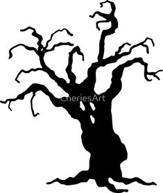 a black and white silhouette of a tree with no leaves on the branches, against a white background