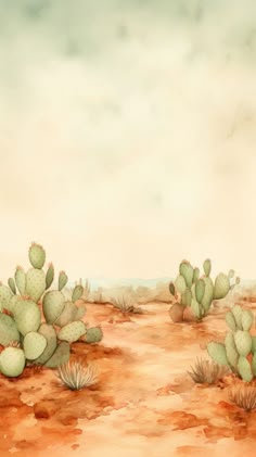 a painting of cactus plants in the desert with an empty space for text or image