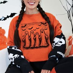 Spooky Ghosts Halloween Sweatshirt Ghost Halloween Shirt Creepy Halloween Top Spooky Vibes Sweater Trendy Ghost Y2K Babytee Halloween💕 T-SHIRT Composition: Solid colors, 100% Airlume combined and ring-spun cotton Heathers colors, 52% Airlume combined and ring-spun cotton, 48% polyester With side seams for structural support Ribbed knit highly elastic collar with seam helps retain its shape Shoulder taping to stabilize the back of the garment and prevent stretching Unisex, Ideal for both men and Halloweencore Outfit, Ghosts Halloween, Halloween Top, Y2k Baby Tee, Creepy Halloween, Spooky Vibes, Ghost Halloween, Halloween Sweatshirt, Halloween T Shirt