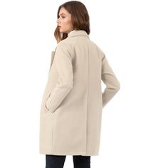 A classic trench coat makes for the perfect layering piece. Vintage trench details are softened by a notched lapel and one button closure. Slip into this trench coat on your way to work during cool mornings, or add it as a comfortable layer to your everyday t-shirt and jeans to keep you warm. Pair it with boots for a warm winter outfit. Cream Wool Coat With Notch Lapel For Work, Cream Notch Lapel Wool Coat For Work, Beige Pea Coat With Notch Lapel For Work, Fall Business Cream Outerwear, Neutral Long Coat Single Breasted, Neutral Long Coat Single-breasted, Beige Notch Lapel Pea Coat For Spring, Chic Beige Pea Coat With Notch Lapel, Spring Beige Pea Coat With Notch Lapel