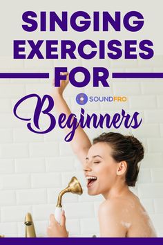 a woman with her hand up in the air while she is singing exercises for beginners