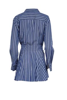 Step up your style game with this timeless Derek Lam dress. The classic shirt style boasts polished stripes, a playful asymmetrical hem, and a unique waist tie. Wear it with platform loafers for a sophisticated look or dress it down with white sneakers. Size 6 100% Cotton Unlined Partial front button Waist tie w/ button cuff detail Shift silhouette Shirt style w/ collar Buttoned cuffs Asymmetrical hem Bust 38" Waist 40" Shoulder to hem 34.5" Sleeve length 24.5" Striped Shirt Dress For Spring Formal, Striped Shirt Dress For Spring Formal Occasions, Spring Striped Shirt Dress For Formal Occasions, Striped Shirt Dress For Spring Formal Events, Summer Workwear Shirt Dress With Striped Collar, Spring Workwear Shirt Dress With Striped Collar, Casual Shirt Dress With Striped Collar For Work, Spring Shirt Dress With Striped Collar For Work, Spring Striped Shirt Dress For Work