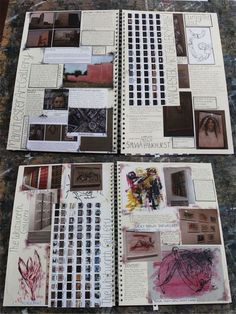 the pages are spread out on top of each other, with pictures and text in them