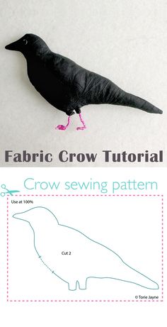 a black bird sitting on top of a piece of paper with the words fabric crow sewing pattern