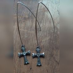 Dangling Cross Earrings Nwot Earring Hooks Are About 2" L Cross Charms Are About 3/4"L 0.5"W Smoke Free Home Message Me With Any Questions Dangling Cross Earrings, Nickel Free Adjustable Cross Earrings, Dangle Cross Earrings, Cross Earrings, Earring Hooks, Cross Charms, Message Me, Jewelry Earrings, Charms