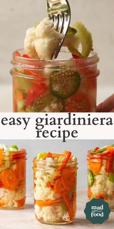 four jars filled with different types of food and the words easy grandma recipe written below