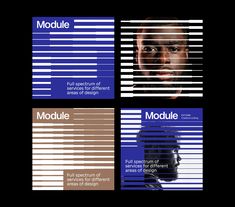 three different types of modern business brochures with man's face in the center