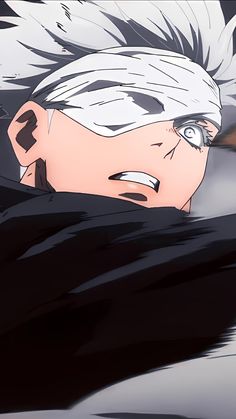 an anime character with white hair and black eyes