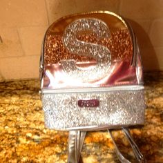 Justice Bling Mini Backpack/Purse With Initial S Nwot Trendy Silver Backpack For School, Silver Backpack For Back To School, Silver School Backpack, Silver Standard School Backpack, Silver Standard Backpack For School, Justice Accessories, Initial S, Mini Backpack Purse, Rainbow Stripes