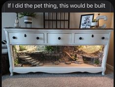 an old dresser has been transformed into a fish tank