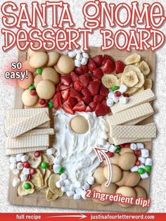 the santa snooze dessert board is shown with ingredients to make it look like santa