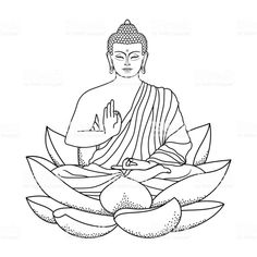 the buddha statue is sitting on top of a lotus flower