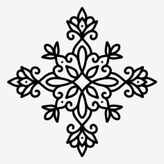 a black and white snowflake with swirly designs on it's sides