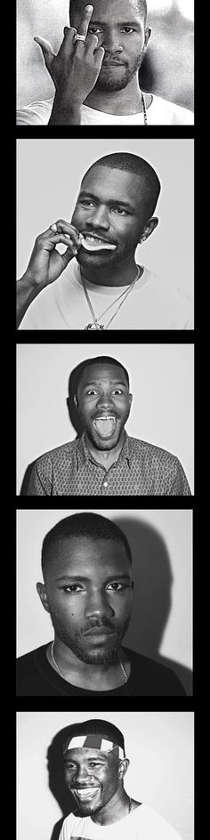 four different pictures of men with their faces in black and white, one is brushing his teeth