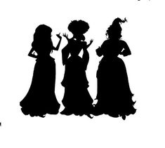 the silhouettes of three women in dresses