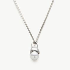 Pearl Drop Pendant Necklace in Platinum Double Pearl Earrings, Pearl Drop Pendant, Necklace C, Embellished Flats, Hoop Earrings Style, Pearl Details, Drop Pendant Necklace, Dainty Chain, Crystal Necklace Pendant