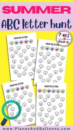 the printable summer abc letter hunt is shown in three different colors and font options