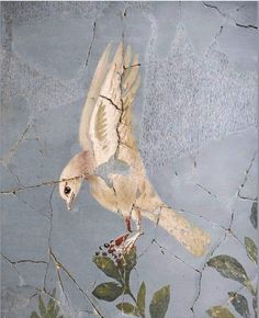 a painting of a white bird flying through the air