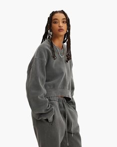 The simplest way to describe this trendy oversized sweatshirt is as comfort and style combined. 52% airlume combed and ring-spun cotton, 48% poly fleece Women's street fashion V-neck Oversized fit Fabric weight: 6.5 oz/yd² (220.39 g/m²) Acid Washed - Vintage look Dropped shoulder cut Cropped body with a raw hem Size Guide Size CM Length Bust Shoulder Sleeve S 51 120 56 60 M 52.5 124 58 61 L 54 128 60 62 1 inch = 2.54 cm, 1 cm = 0.39 inch Relaxed Sweats For Streetwear In Fall, Baggy Sweats For Leisure In Fall, Oversized Solid Color Sweats For Streetwear, Relaxed Streetwear Sweatshirt With Ribbed Cuffs, Trendy Solid Color Loungewear Sweatshirt, Trendy Relaxed Fit Sweatshirt For Loungewear, Oversized Trendy Long Sleeve Sweats, Trendy Relaxed Fit Drop Shoulder Sweatshirt, Trendy Relaxed Fit Sweatshirt With Drop Shoulder