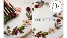 two pictures with the words free pattern on them and flowers in front of it, along with