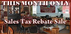 this month only sales tax rebate sale for furniture and home decor items in the store