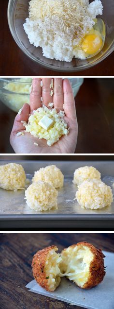 four pictures showing different types of food being made