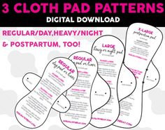 three pairs of socks with the text, 3 cloth pad patterns digital printables