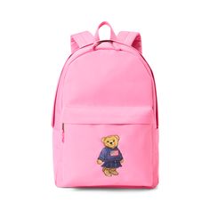 A must-have for back to school this backpack features a roomy design ample pockets and embroidery of our iconic Polo Bear in a signature Ralph Lauren look. Trendy Embroidered School Backpack, Casual College Standard Backpack, Preppy Backpack For Students Back To School, Preppy Backpack For Back To School, Embroidered Logo Travel Bags For Back To School, Travel Bags With Embroidered Logo For Back To School, Preppy Bags For School Season, Back To School Travel Bags With Embroidered Logo, Casual Backpack With Embroidered Logo