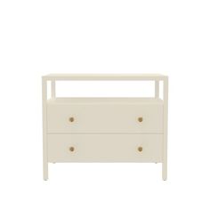 a white dresser with two drawers