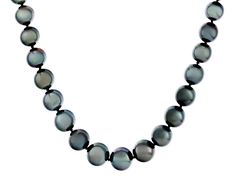 9-11mm Platinum Cultured Tahitian Pearl Rhodium Over 14k White Gold Necklace Classic Round Tahitian Pearl Necklaces, Classic Tahitian Pearl Round Necklaces, Tahitian Pearl Jewelry With High Luster Beads, High Luster Tahitian Pearl Round Beads Jewelry, Round Tahitian Pearl Jewelry With High Luster, Tahitian Pearl Jewelry With High Luster, Tahitian Pearl Necklaces For Anniversary, Tahitian Pearl Necklace In White Gold, White Gold Necklace