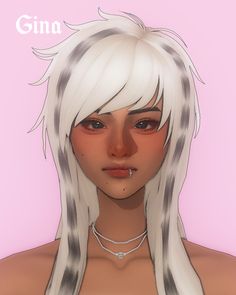 an animated image of a woman with long white hair and piercings on her nose