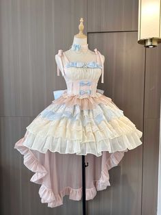 This price is for a big bow train only. Cute Fluffy Dresses Short, Rainbow Dress Aesthetic, Micro Pig, Elegant Floral Dress, Beige And Blue, Jumper Skirt, Kawaii Fashion Outfits, Kawaii Dress, Princess Outfits