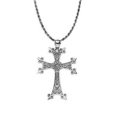 Oxidized Sterling Silver Eternity "Khachkar" Armenian Cross Pendant Necklace (Medium) Item No.: B470 Metal Type: .925 Sterling Silver With Stamped 925 Metal Color: Silver. Finish: Oxidized Measurement: Pendant Height: 1.55" (39.58 Mm) Pendant Width: 1.01" (25.81 Mm) Chain Length: Available In 16", 18", 20", 22". Brand New With Box. Made In Usa. This Item Might Take 5-10 Days To Be Shipped. Traditional Cross Pendant Necklace With Intricate Design, Traditional Necklace With Intricate Cross Pendant, Traditional Cross Necklace With Large Pendant, Traditional Silver Cross Necklace, Traditional Silver Cross Necklace As Gift, Traditional Silver Cross Necklace Gift, Traditional Cross Necklace With Oxidized Finish, Traditional Oxidized Cross Necklace, Traditional Cross Necklaces With Oxidized Finish