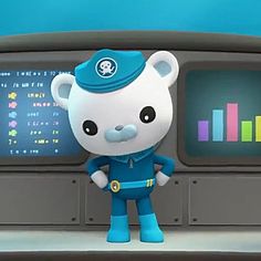 a cartoon bear standing in front of a monitor