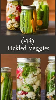 mason jars filled with pickled veggies and vegetables