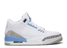 Air Jordan 3 Retro 'UNC' - Air Jordan - CT8532 104 - white/valor blue/tech grey | Flight Club Jordan 3s, Buy Sneakers, Authentic Jordans, Blue Jordans, Jordan Shoes Retro, Flight Club, Jordan 3 Retro, Air Jordan 3 Retro, Cute Nike Shoes