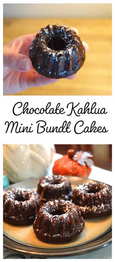 chocolate kahlua mini bundt cakes on a plate