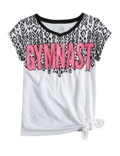 a women's shirt with the word gymnastics printed on it