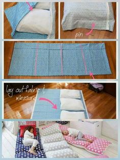 instructions to make a sleeping bag out of an old mattress and pillows for the child's bed