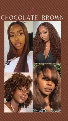 Are you a chocolate lover? I don't know who needs to hear this, but this is your sign to try this gorgeous hue. This color is rich and seductive and decadent, just like real a Lindor truffle. Do you want to try these tones but dont want the maintenance or commitment? Try these hues on our luxury, virgin hair bundles and glueless wigs! #blackwomen #naturalhair #haircolorforblackwomen #brownhairforblackwomen Chocolate Brown Hair Dye, Rich Chocolate Brown Hair, Black Women Hair Color, Rich Brown Hair, Dyed Curly Hair, Golden Brown Hair, Chocolate Brown Hair Color, Hair Color Chocolate, Natural Hair Short Cuts