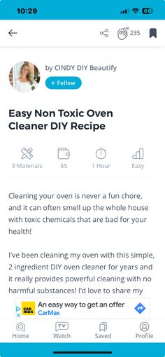 Oven Cleaner Diy, Car Max, Oven Cleaner, Diy Cleaners, Toxic Chemicals, Diy Food Recipes, Easy Cleaning