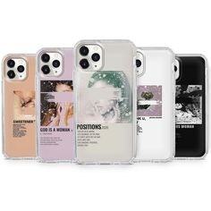 four iphone cases in different colors and designs, one with a woman's face on it