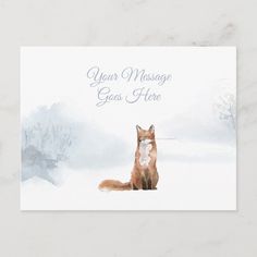 a card with a fox sitting in the snow