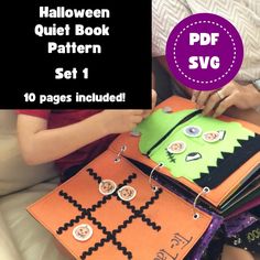 halloween quiet book pattern set 1 for kids to make with paper and buttons on the front