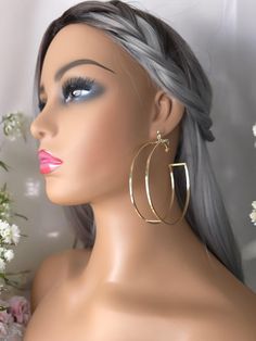 1 pair of extra wide C shape hoop earrings - Wide flat cut out design metal tubes - A big pair of statement hoops! Available as a clip on for non pierced ears, these have a 18k gold plated screw back clip - also available on a 18k gold plated fish hook wire for pierced ears Do check the video on how they work as clip on Measure 3.5" length from top of clip to bottom of hoop, actual hoop diameter is 3" - width of tube is 0.75", each earring weighs 8.5g Important please read carefully - Do take a Elegant Metal Clip-on Hoop Earrings, Hoop-shape Metal Clip-on Earrings For Party, Luxury Metal Clip-on Hoop Earrings, Gold-plated Hoop Clip-on Jewelry, Gold Metal Clip-on Hoop Earrings, Gold Clips, Cut Out Design, Ear Piercings, Clip On Earrings