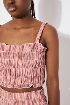 Rita row smocked Mercury vichy red gingham crop top | Pipe and Row Gingham Crop Top, Eco Hair, Red Checkered, Red Gingham, Straight Neckline, Hair Fragrance, White Crop Top, Vintage Tops, Vintage Shops